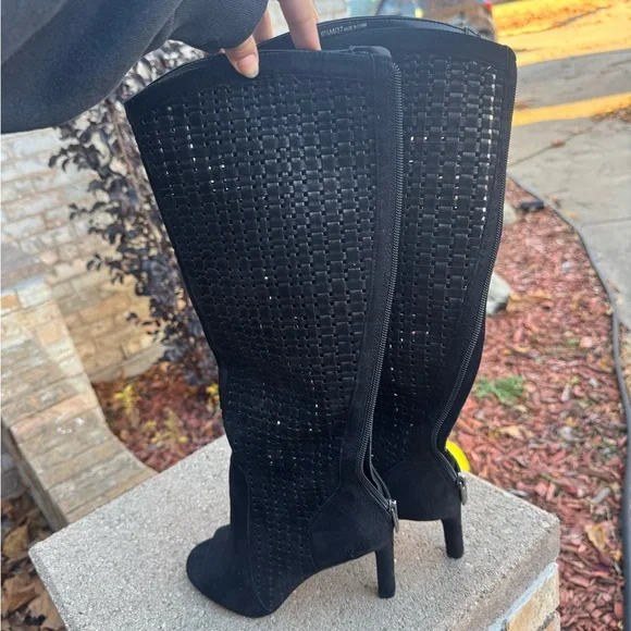 Vince Camuto Black Woven Heeled Boots - Picture 2 of 4